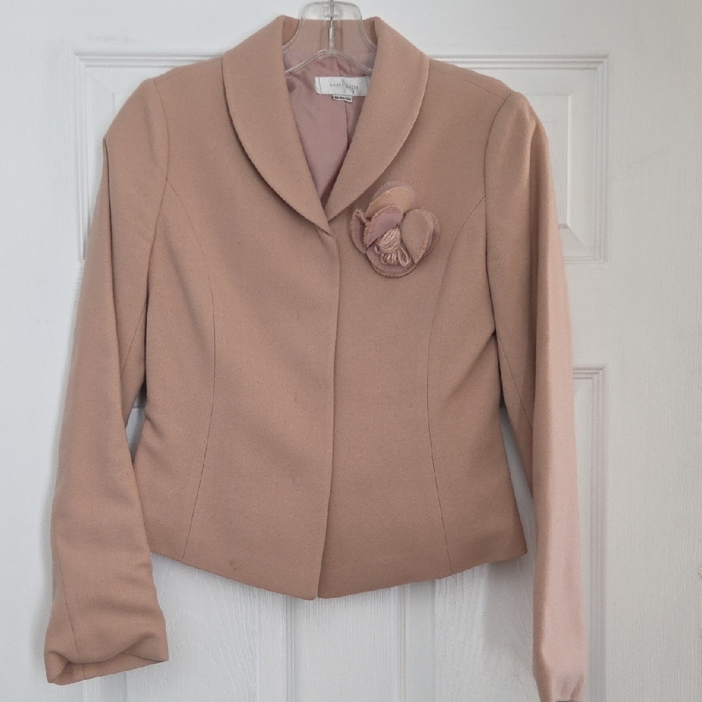 Elegant Blush Blazer with Floral Accent